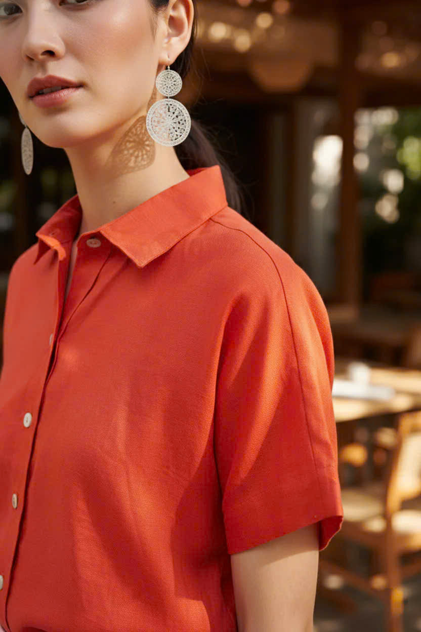 Áo Sơ Mi Linen Thổ, Áo Sơ Mi Linen Ngắn Tay thời trang thiết kế Hity Top204