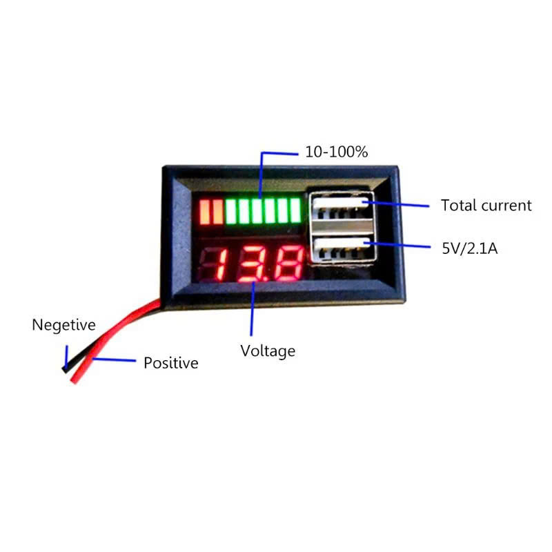 Đồng Hồ Đo Điện Áp Ắc Quy 12V-80V Có Sạc USB - Sản Phẩm Loại Tốt Bền Bỉ, Dễ Lắp