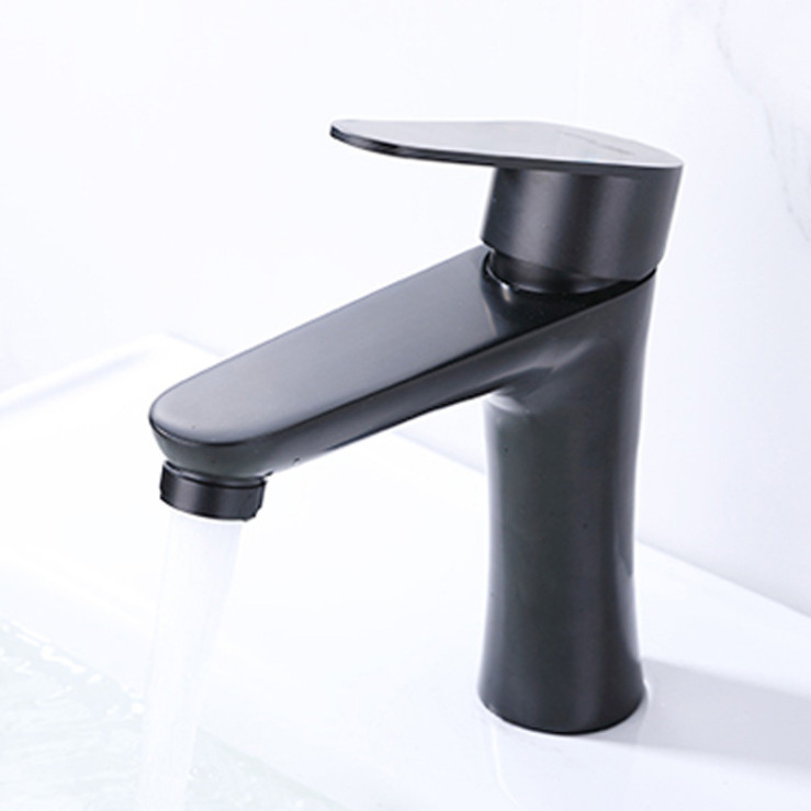 Vòi Lavabo 1 trụ tròn cần thẳng SUS304 - Mạ đen + 2 dây cấp