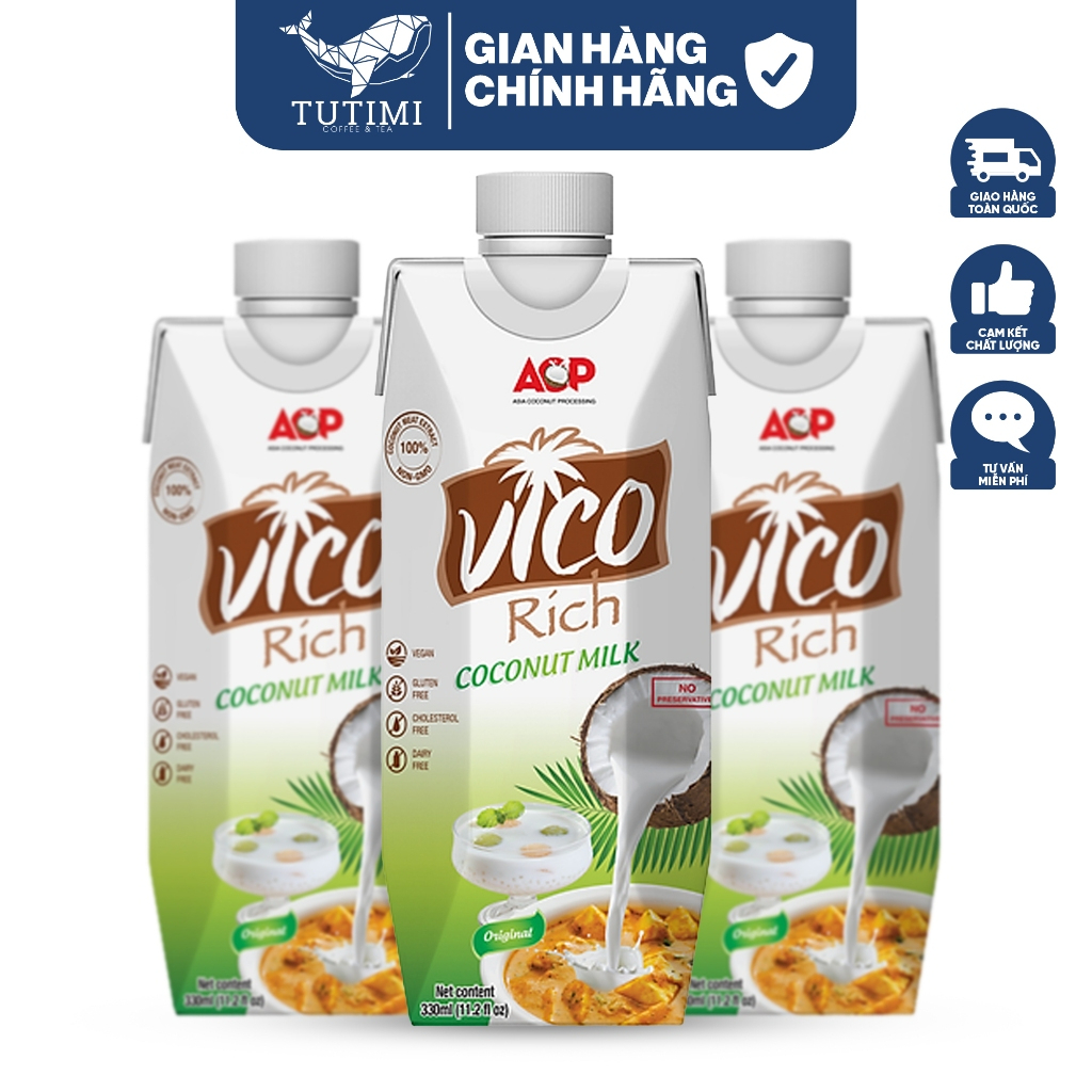 Nước Cốt Dừa Nguyên Chất VICO RICH - 330ml - THƠM - NGON - BÉO