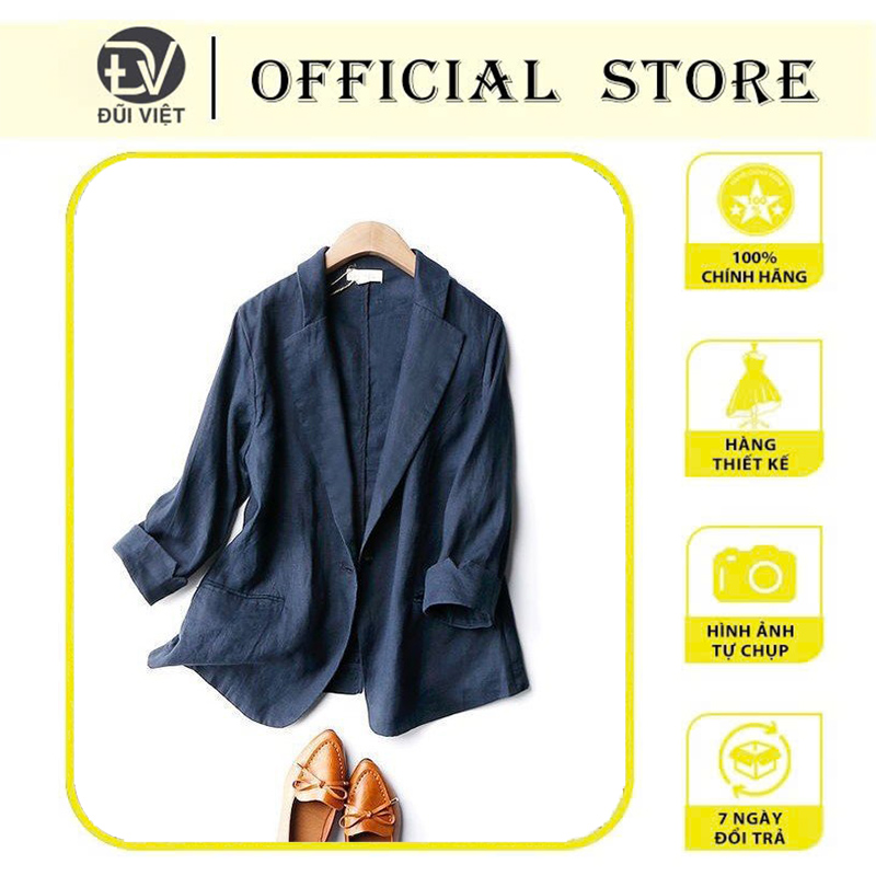 Áo vest blazer linen nữ ve vuông tay lỡ trẻ trung, chất linen mềm phong cách công sở Đũi Việt