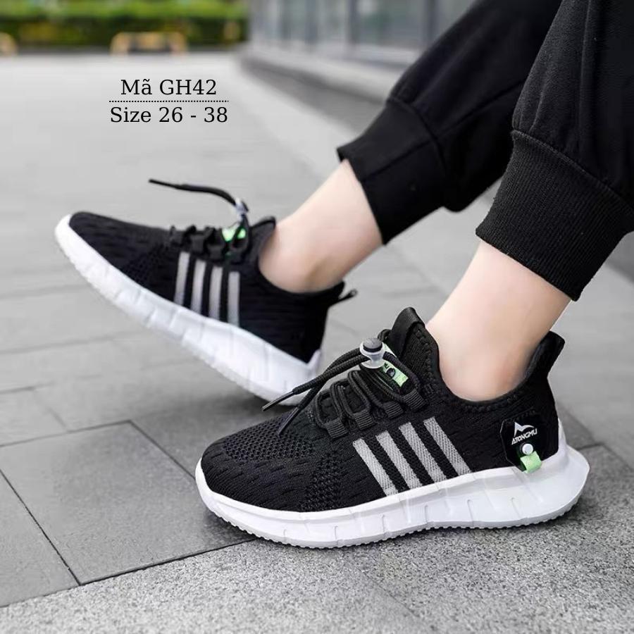 Giày thể thao đen bé trai siêu nhẹ sneaker năng động cá tính cho trẻ em từ 3 - 12 tuổi GH42