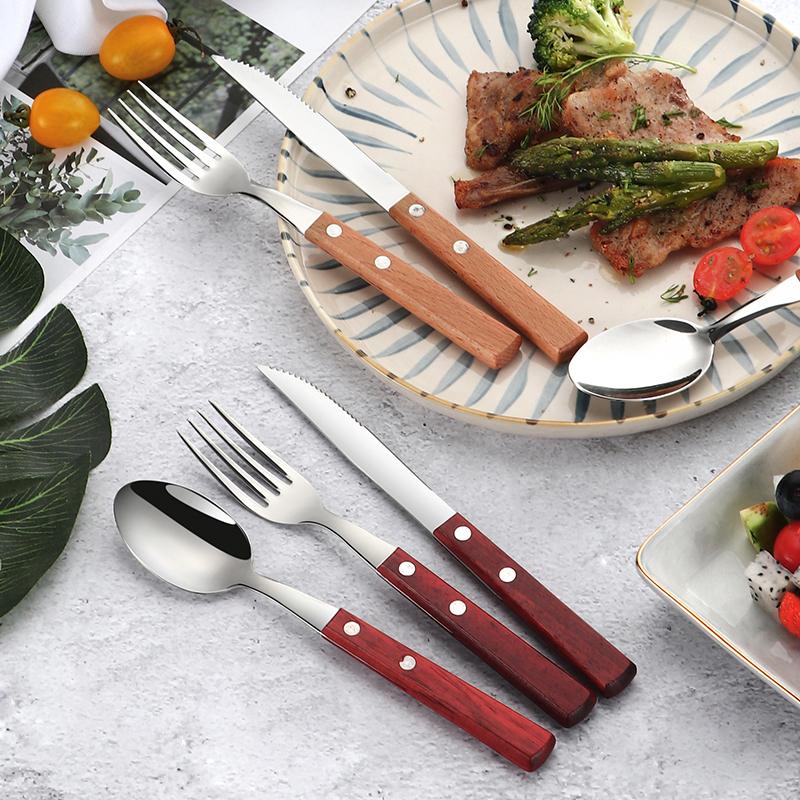 Tablewellware Kiềng Bạc Bộ Đồ Ăn Giỏ Muỗng Nĩa Bộ Dao 6 Bộ Dao Kéo Nhà Bếp Bộ 3 Thìa Ăn Uống Thép không gỉ với Đế Gỗ