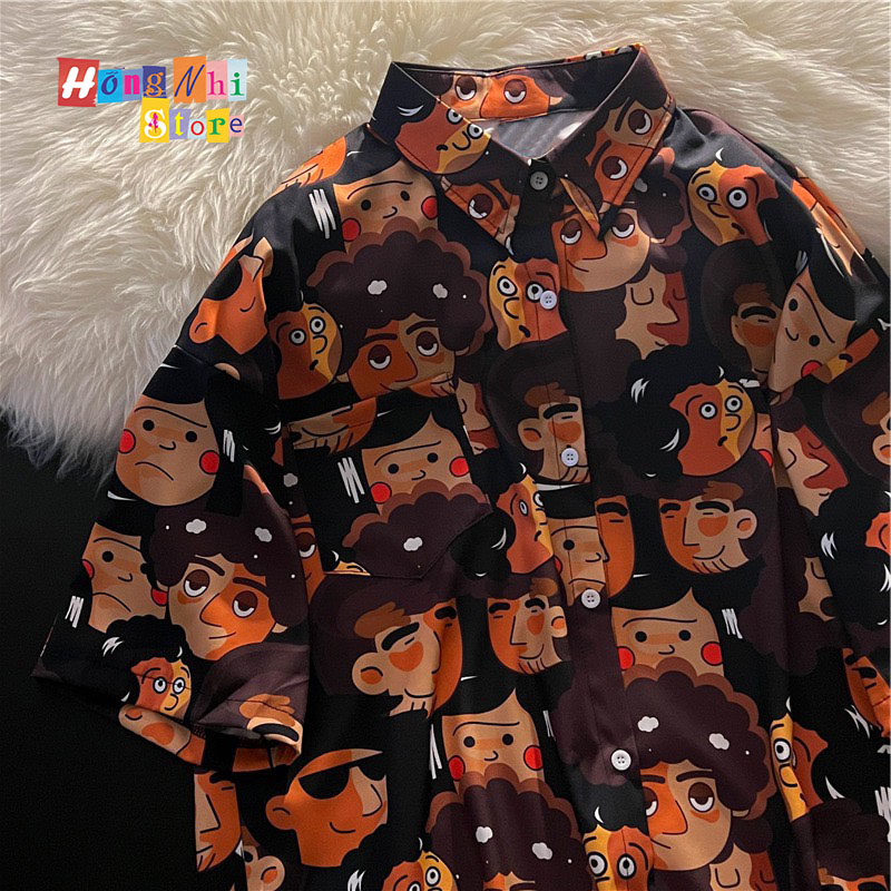 Áo Sơ Mi Hoạ Tiết Đi Biển Cậu Bé Tóc Xoăn Hoạt Hình Tay Lỡ Dáng Rộng Ulzzang Unisex - MM