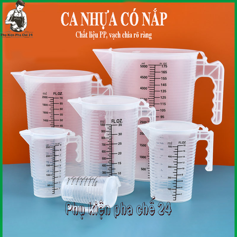 Ca Đong Nhựa Có Nắp Đậy Với 2 Bên Vạch Chia Chịu Nhiệt Cao