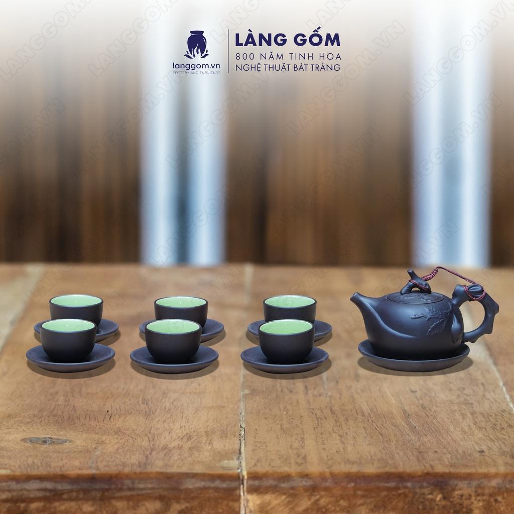 Bộ ấm chén đất nung quả đào - Men mộc - Gốm sứ Bát Tràng - langgom.vn