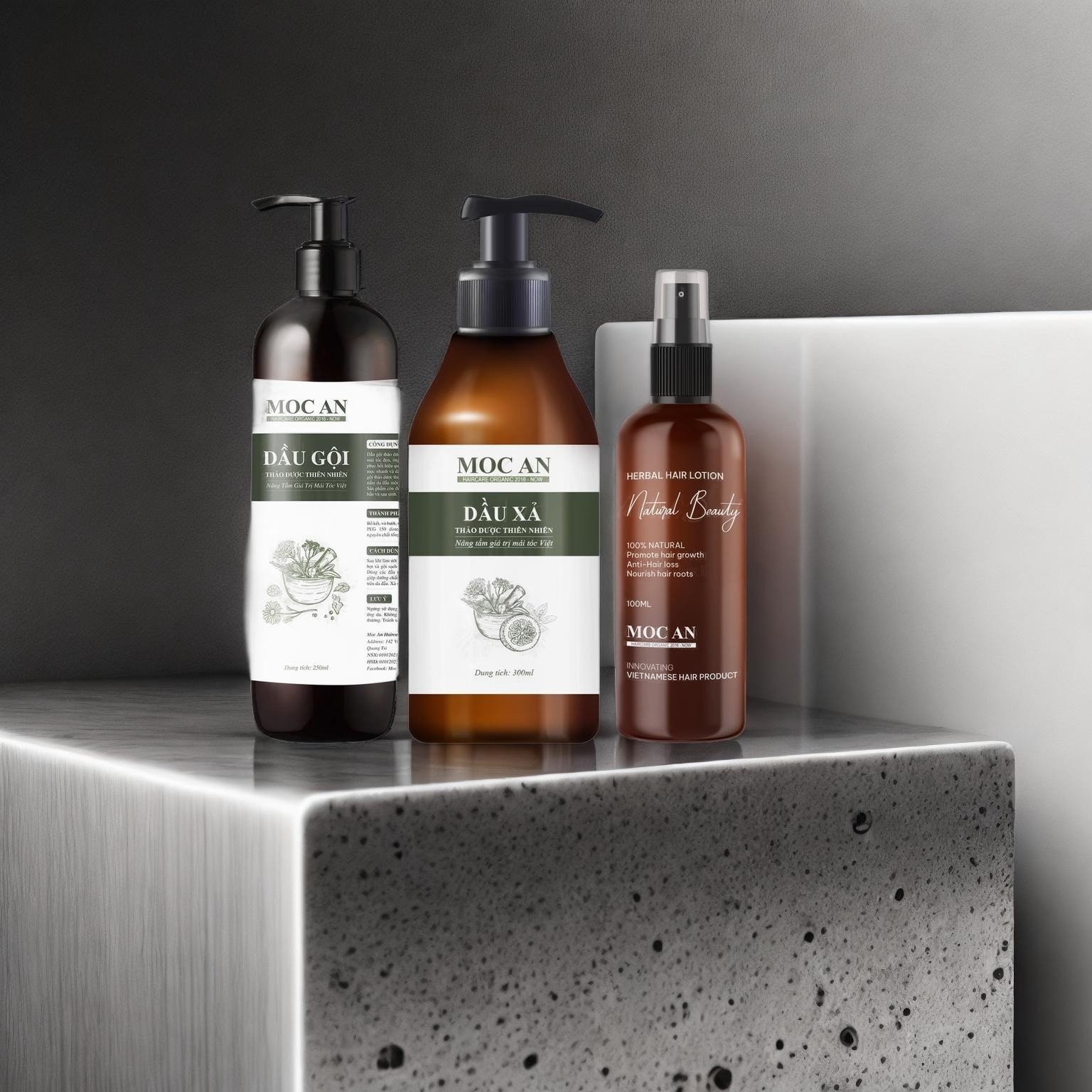 Combo Dầu Gội Thảo Dược Dầu Xả Dừa Bưởi Non Tinh Dầu Bưởi Xịt Tóc Natural Beauty Mộc Ân Haircare
