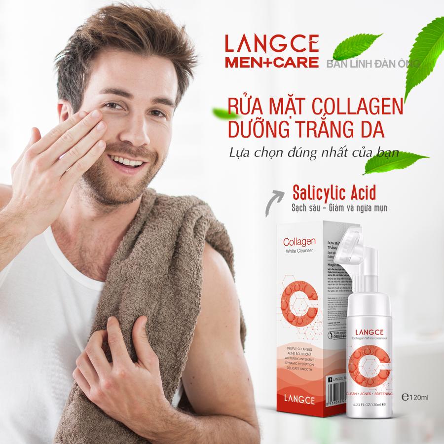 COLLAGEN WHITE RỬA MẶT CỌ MASSAGE NGỪA MỤN GIẢM NHỜN 120ml LANGCE DÀNH CHO NAM