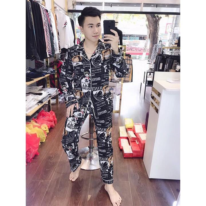 Bộ đồ sơ mi lụa One Piece, Bộ đồ pijama dài tay chất lụa phù hợp cả nam và nữ