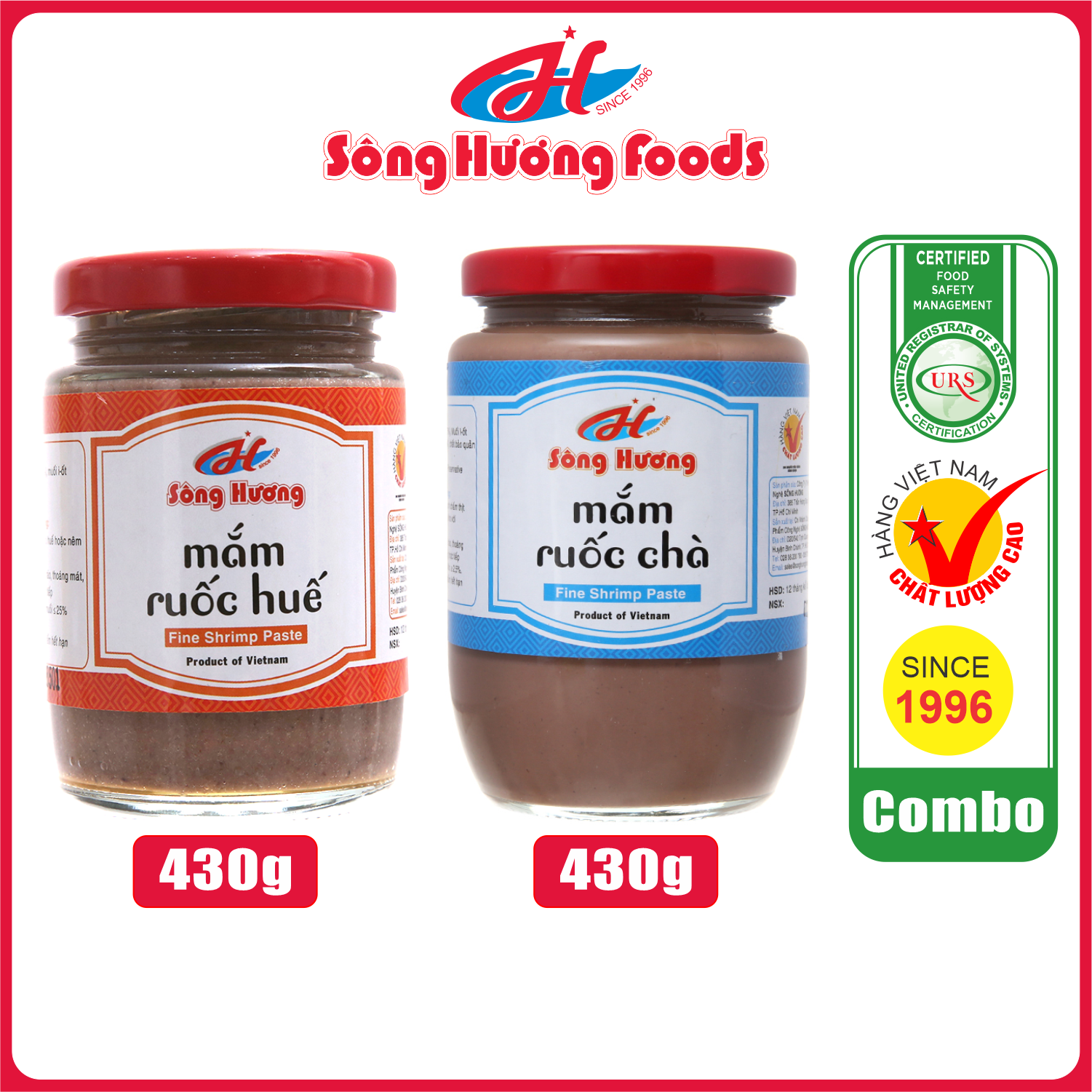 Combo 1 Hũ Mắm Ruốc Huế 430g + 1 Hũ Mắm Ruốc Chà 430g Sông Hương Foods