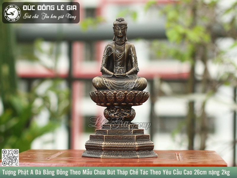 Tượng Phật A Di Đà Bằng Đồng Theo Mẫu Chùa Bút Tháp Cao 26cm