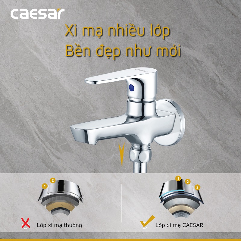 Vòi sen tắm lạnh gắn tường Caesar S063C  tay dây sen xi (bao gồm củ sen và tay dây )