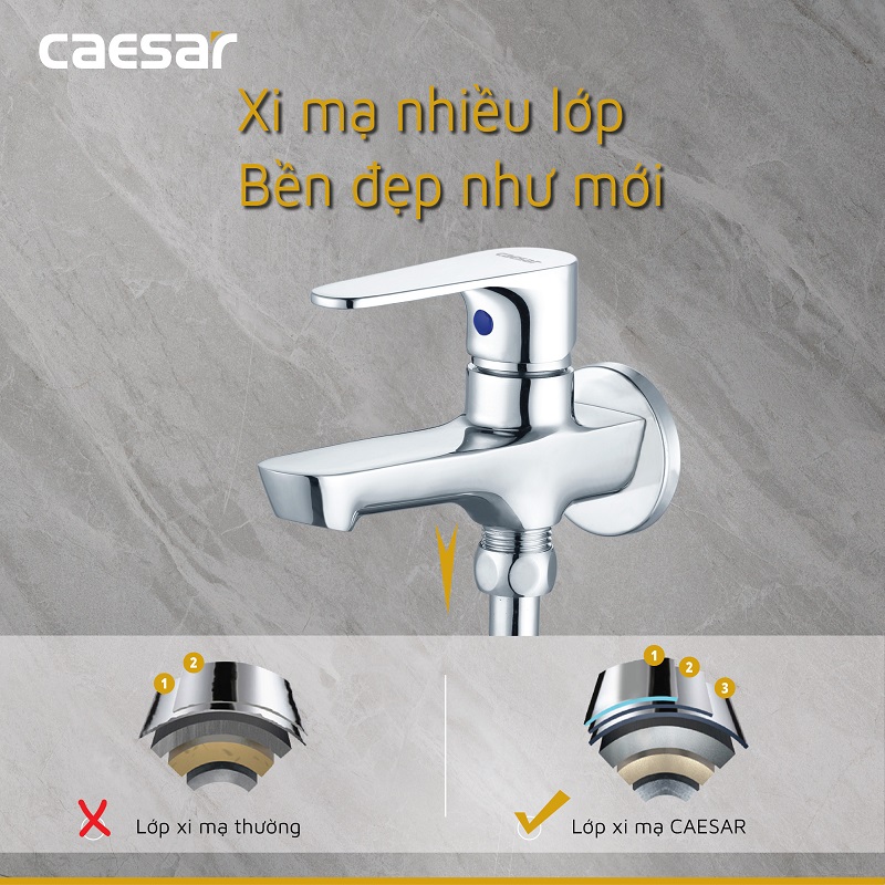Vòi sen tắm lạnh gắn tường Caesar S063C tay dây sen xi