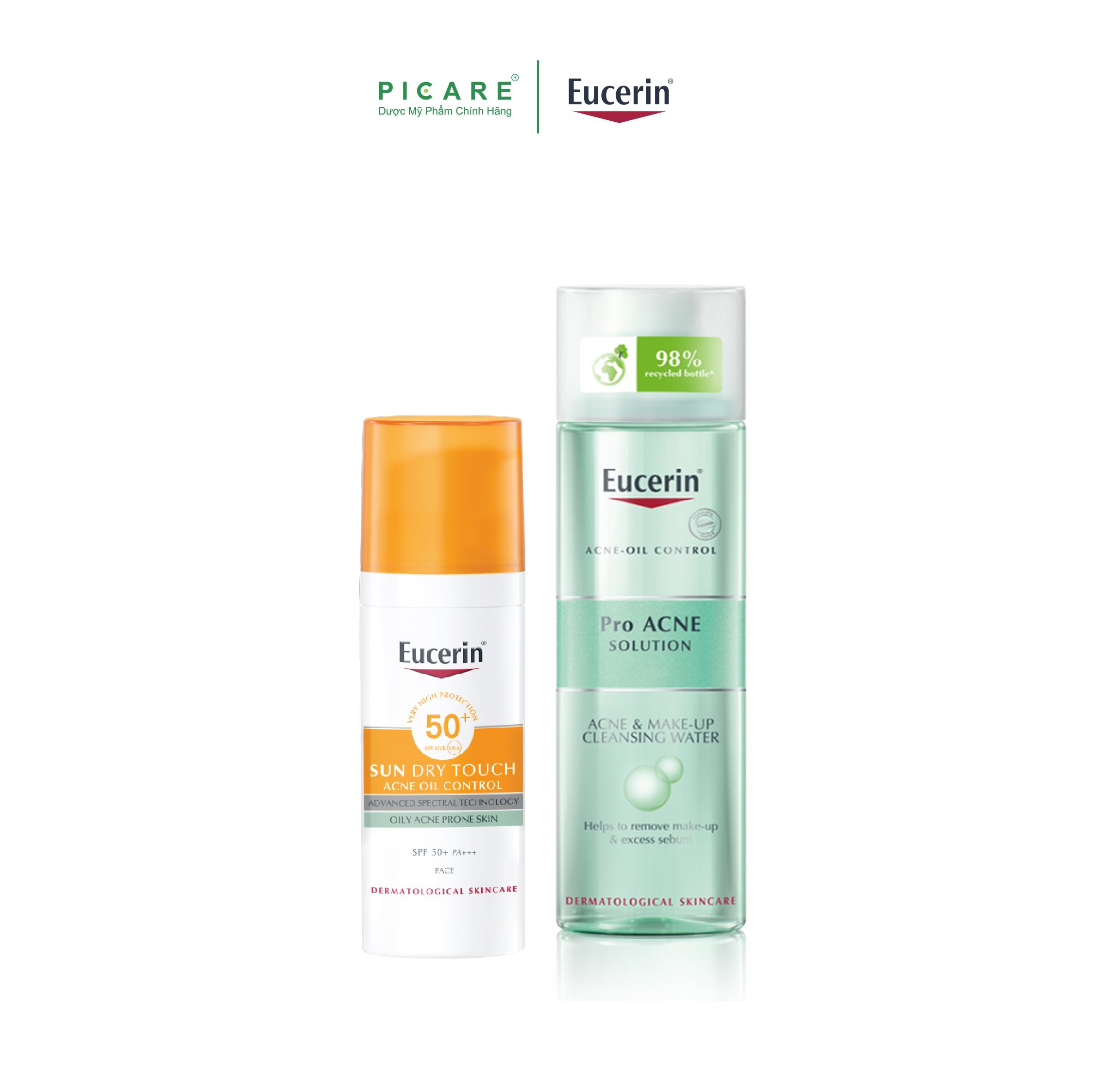 Combo Eucerin Kem Chống Nắng Da Nhờn Mụn Sun Gel-Cream Dry Touch Oil Control SPF50+ (50ml) &amp; Nước Tẩy Trang Cho Da Mụn (200ml)