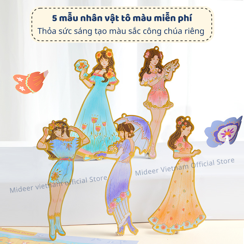 Đồ chơi thủ công tô màu và gấp tạo mẫu váy có dây treo trang trí thời trang - Mideer Paper Craft Coloring Cards