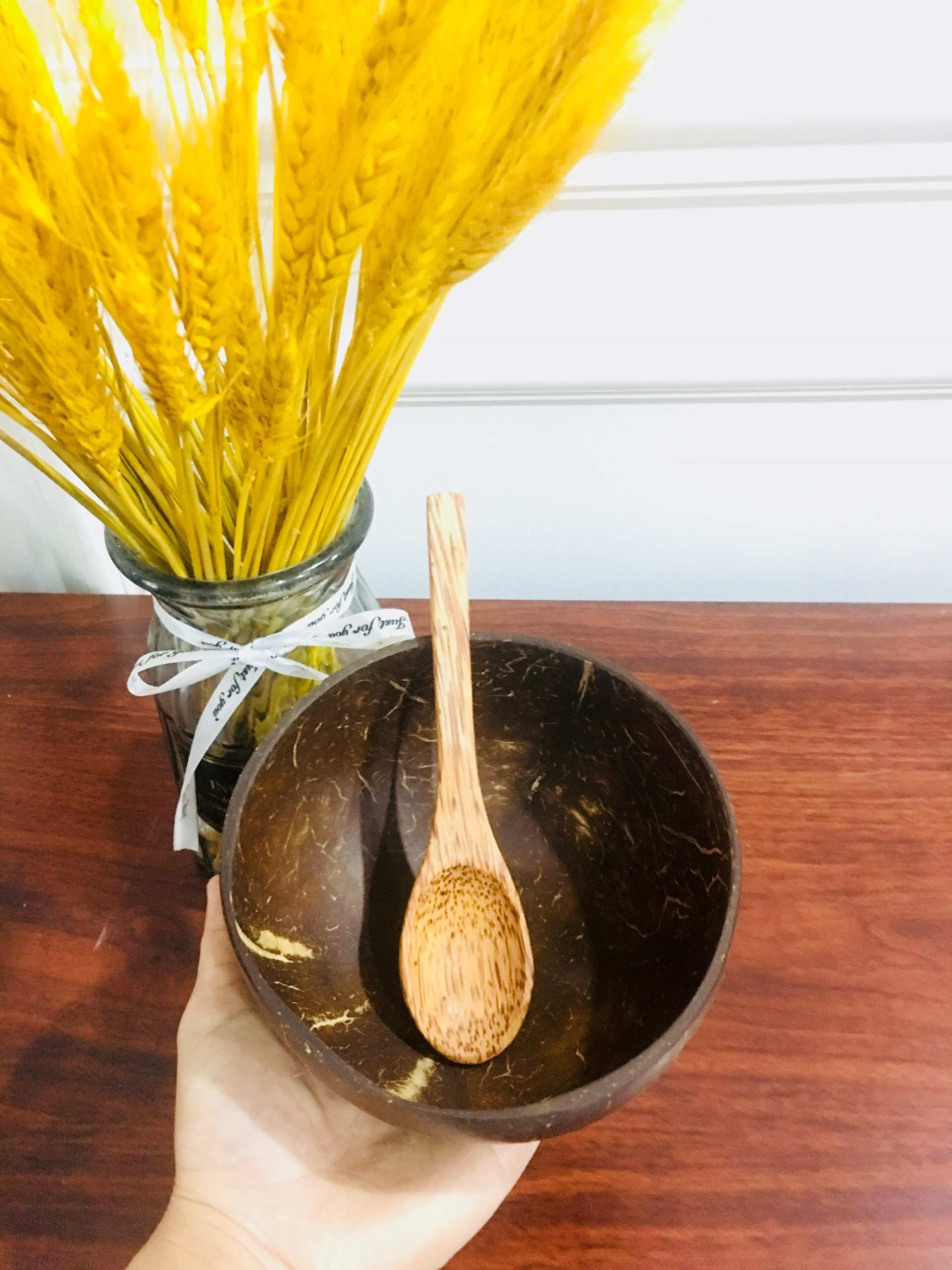 Bộ chén gáo dừa + muỗng gỗ dừa đường kính 11-13cm