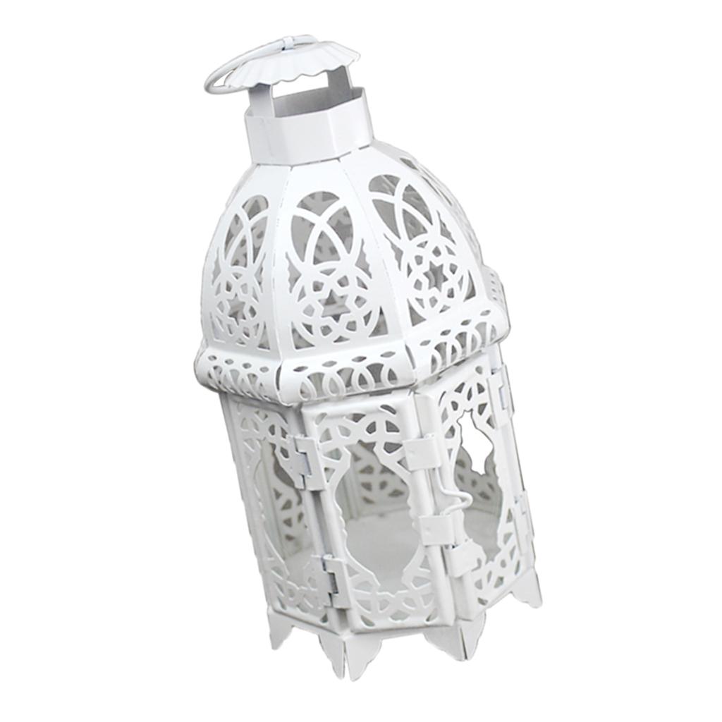 Tea Light Candle Holder Moroccan Lantern Coloured Glass Candlestick White