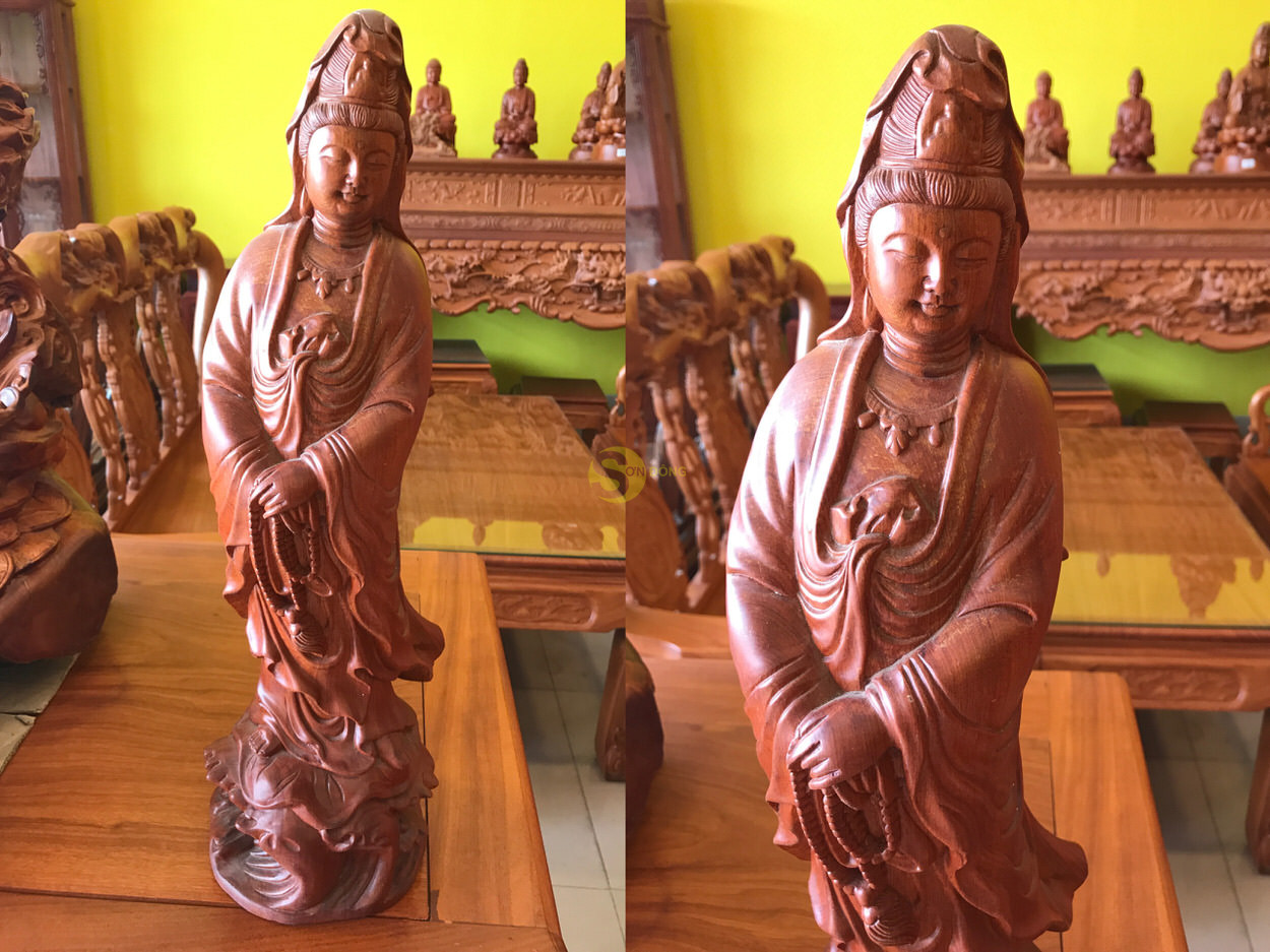 Tượng phật quan âm đứng gỗ hương cao 50