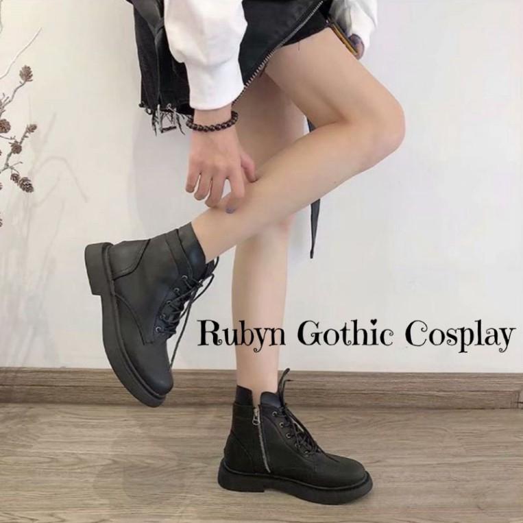 Giày Boots Chiến Binh Cổ Lửng 2 Tầng Khóa Kéo cá tính