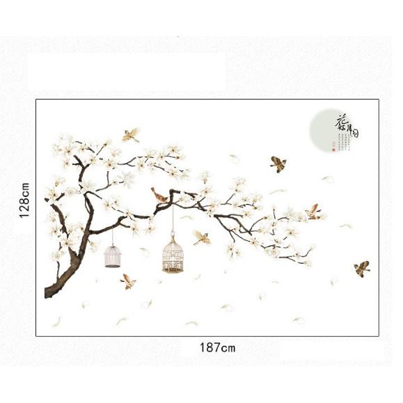 Decal trang trí tường - Cành Đào Trắng tao nhã