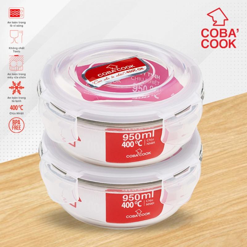 Bộ 2 hộp thủy tinh chịu nhiệt COBACOOK đựng thực phẩm hình tròn dung tích 950ml- CCR92