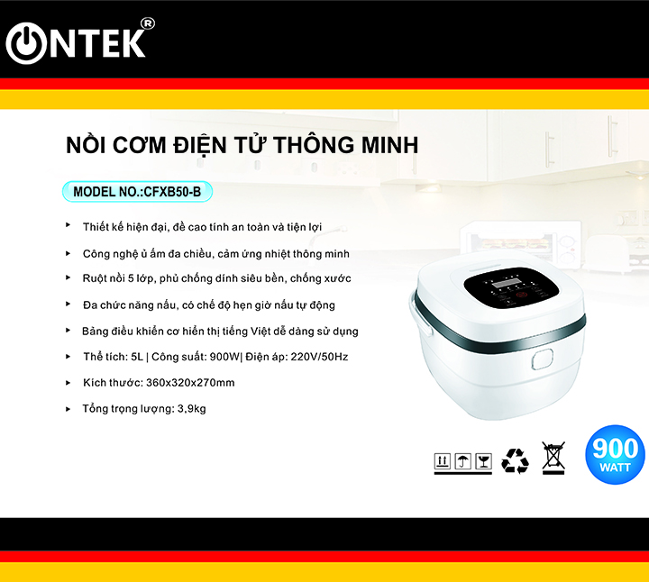 Nồi cơm điện thông minh OnTek CFXB50-B đa năng, với 8 chức năng ưu Việt, lòng nồi Niêu nấu cơm siêu ngon, Xách tay tiện lợi (màu trắng) - Hàng chính hãng