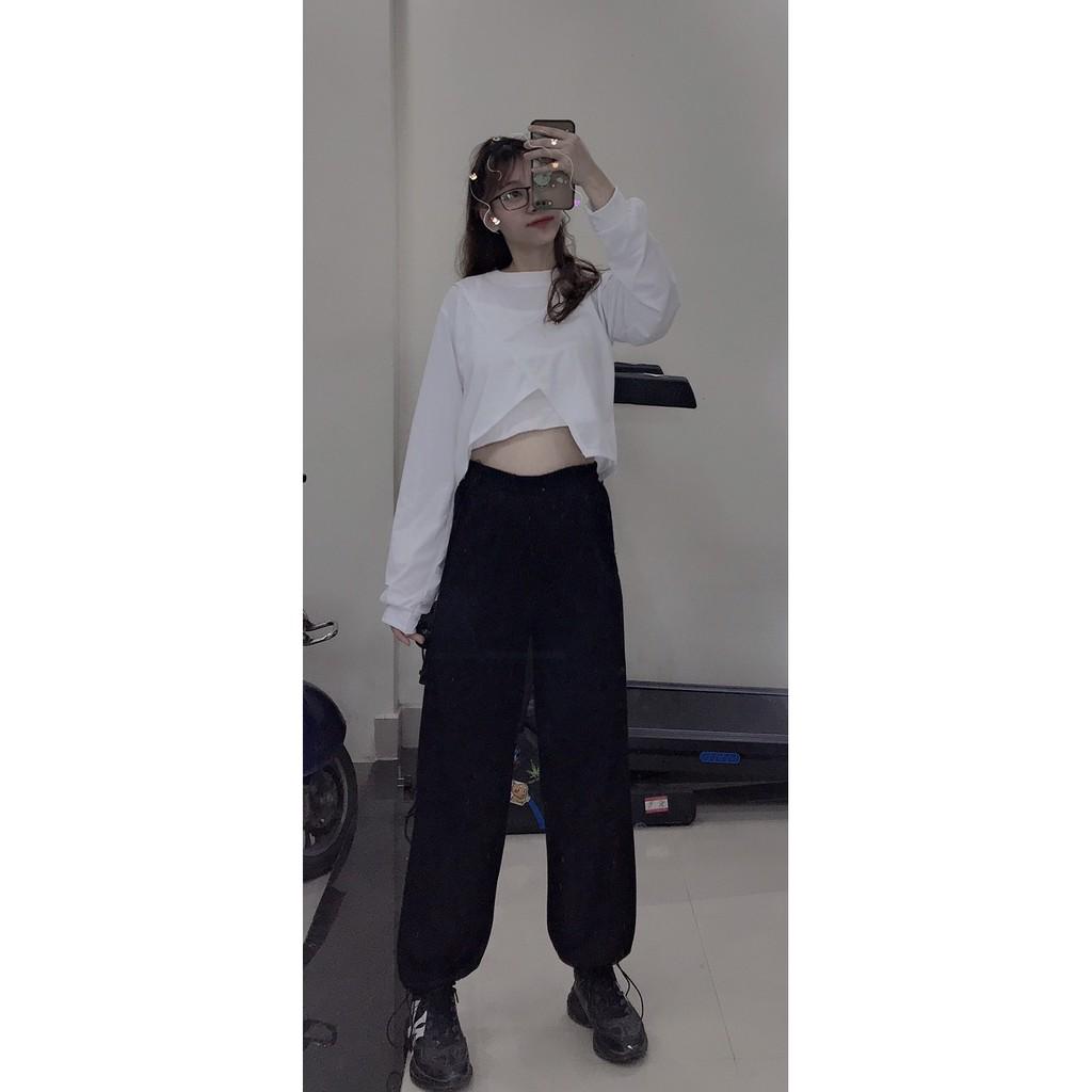 Sét 3 món áo croptop dài tay + áo 2 dây + quần bom rút ống cá tính, trẻ trung, năng động (kèm video/ảnh thật) Nguyễn Hoa