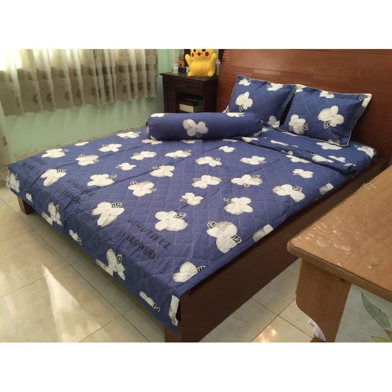 Set chăn drap gối 5 món Cotton Poly hoạ tiết hoa 1m6x2mx10cm