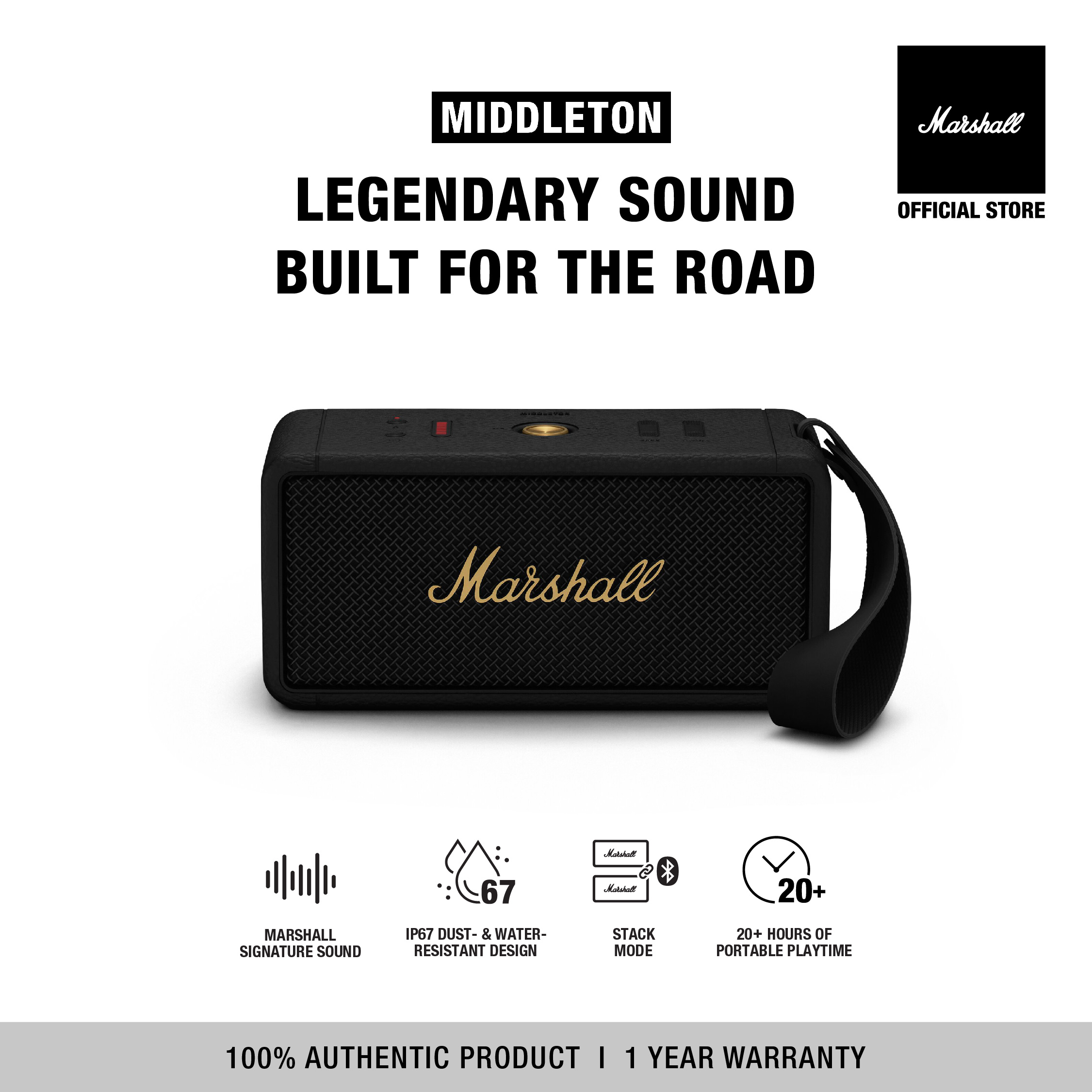 Loa Bluetooth Marshall Middleton Portable - Hàng Chính Hãng