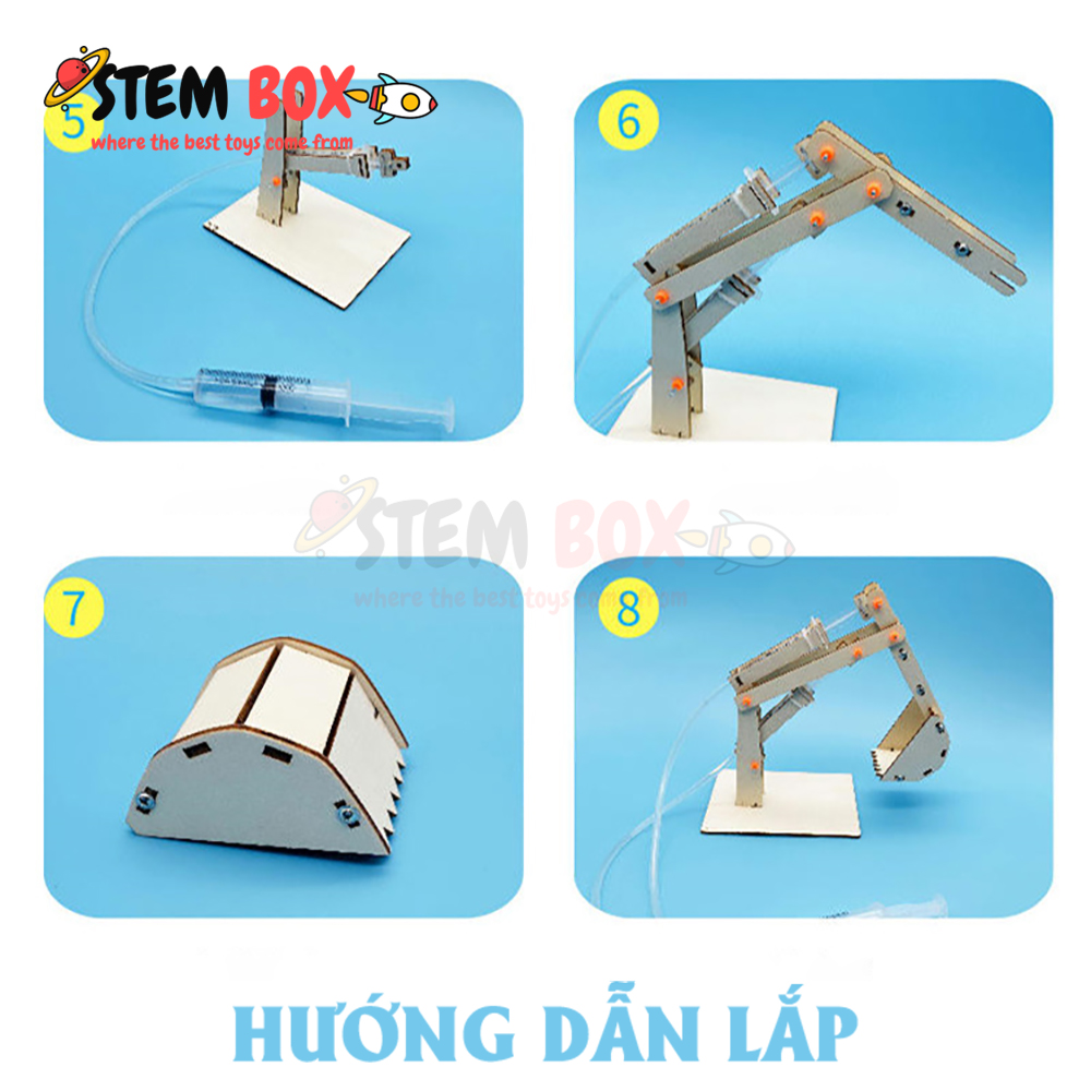 Đồ chơi khoa học bộ lắp ghép máy xúc thủy lực bằng gỗ - Trò chơi DIY STEM BOX