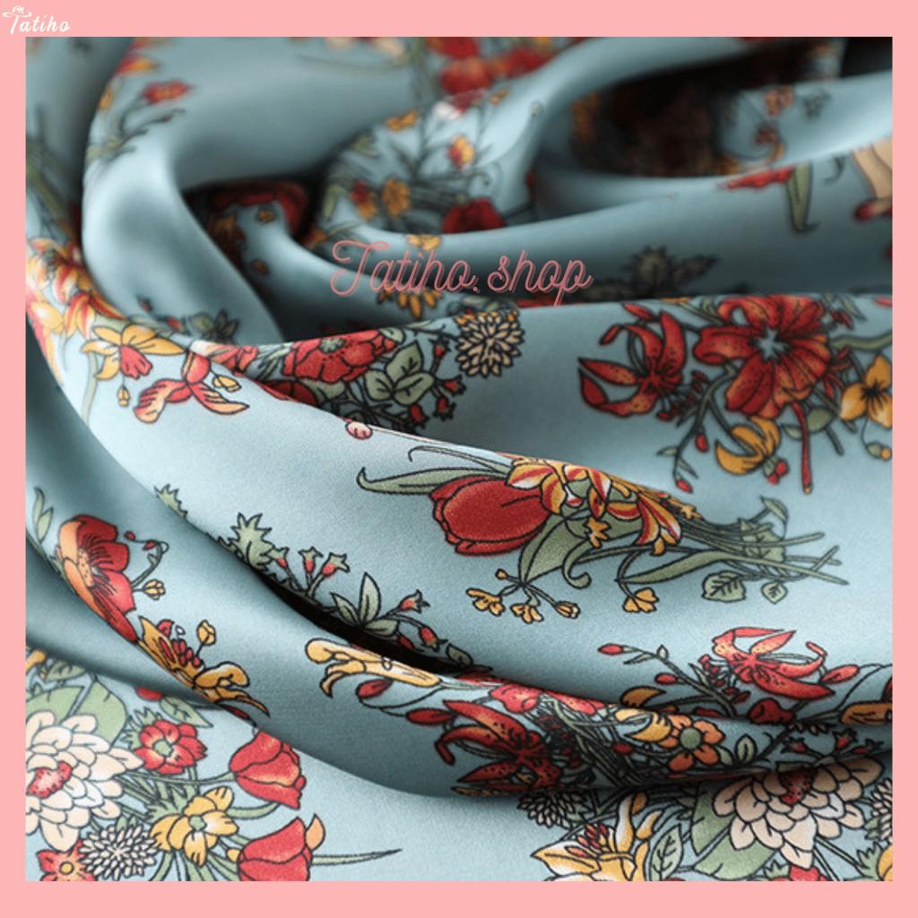 Khăn Lụa Vuông Họa Tiết Hoa Nhí Sang Trọng - Chất Liệu Chiffon 70x70cm - Mã KL049