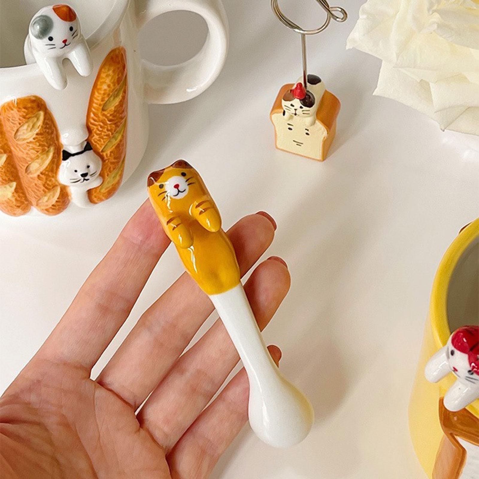 Hanging Coffee Spoon, Small Cat Animal Spoon, Kitchen Tools Ice Cream Flatware Ceramic Cat Spoon, Hangable Tea Spoon, for Kitchen Restaurant