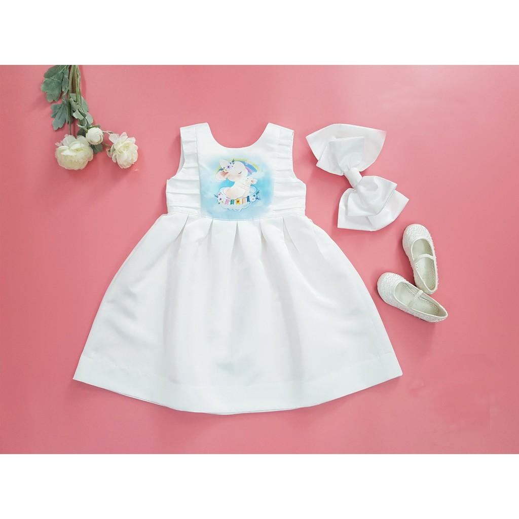 Đầm thỏ trắng cầu vồng dễ thương trắng sáng  hàng vải đẹp cao cấp cho bé gái (10-29kg