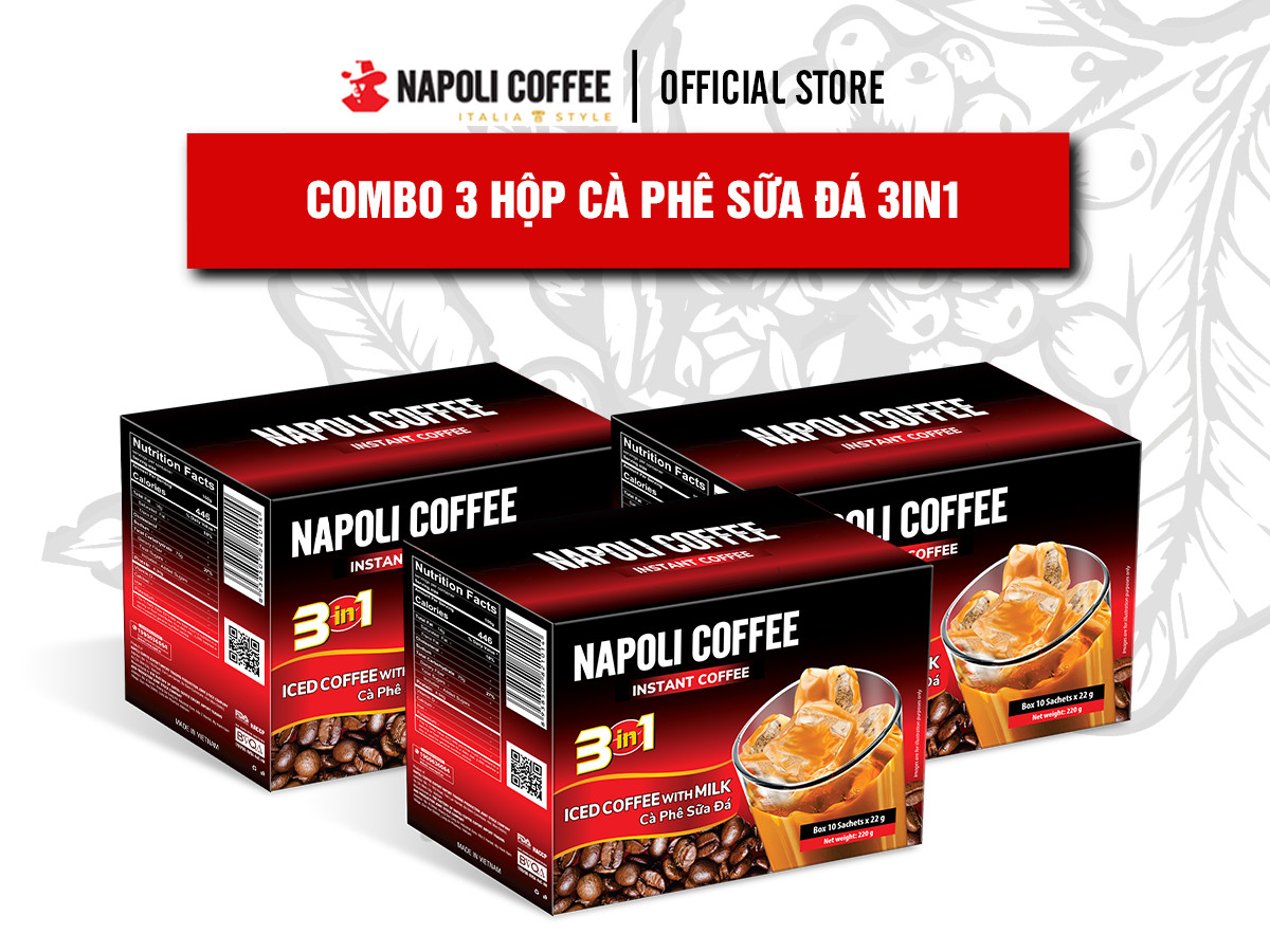 COMBO 3 Hộp Cà Phê Sữa Đá - Napoli Coffee- Cafe Hoà Tan 3in1 - Cà Phê SẠCH (10 gói x 22g)