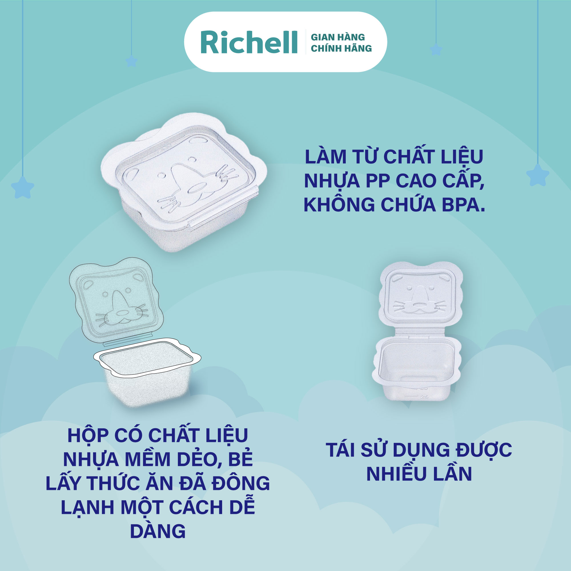 Bộ Hộp Trữ Thức Ăn Dặm Richell 50-100-150ml