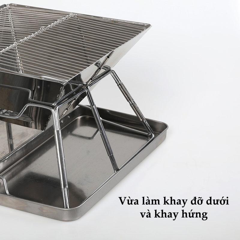 Bếp nướng Camping, bếp than nướng inox xếp gọn siêu dày dành cho cắm trại, dã ngoại cho 2-3 người 31x31cm