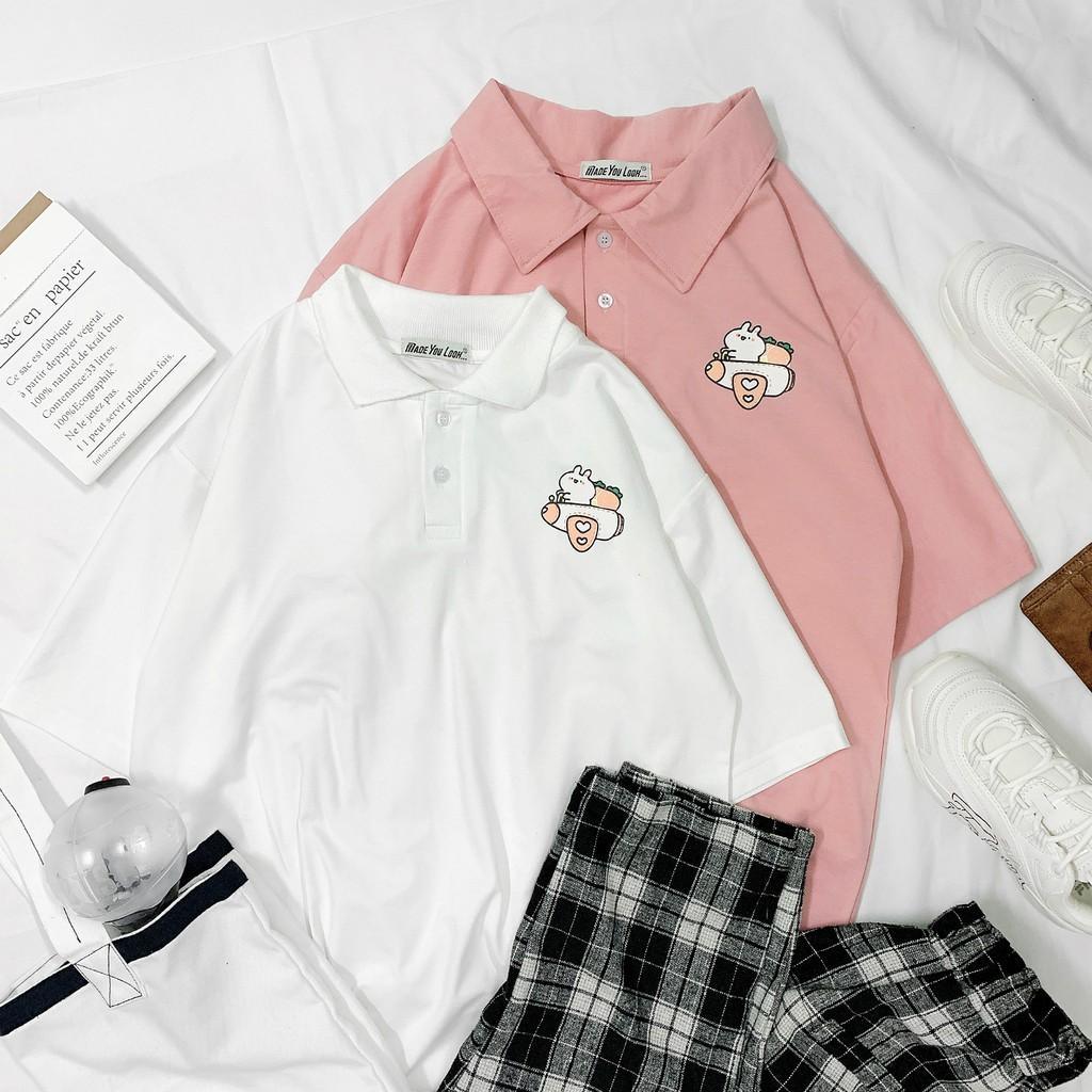 Polo áo thun có cổ tay lỡ THỎ MÁY BAY form rộng ulzzang thu đông freesize UNISEX
