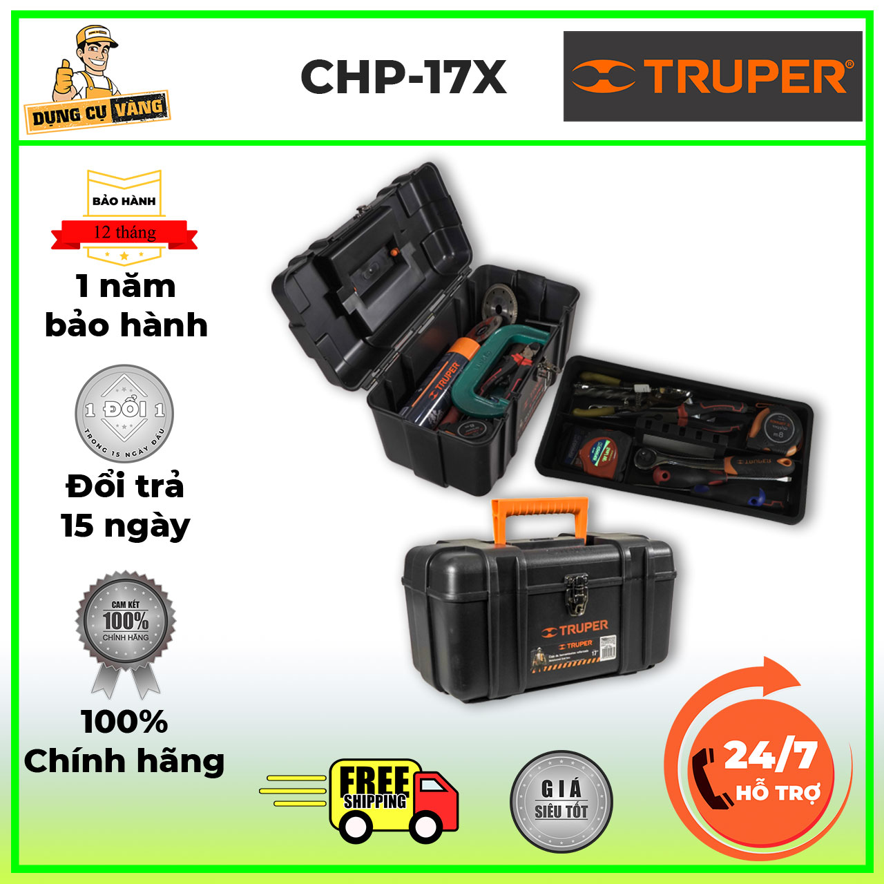 Thùng đồ nghề nhựa,Thùng đựng đồ nghề dụng cụ sửa chữa Truper chp-17/20/23x