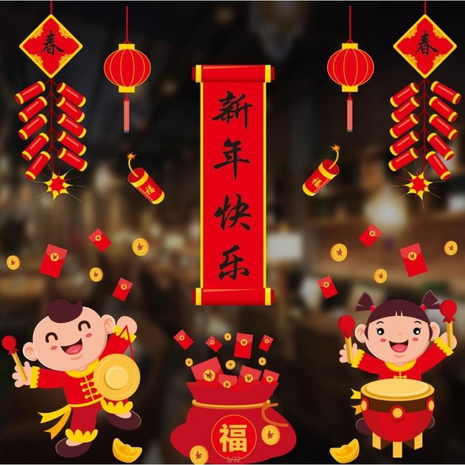 Decal Trang Trí Tết dán kính - dán tường- 2021- Cực đẹp - nhiều mẫu