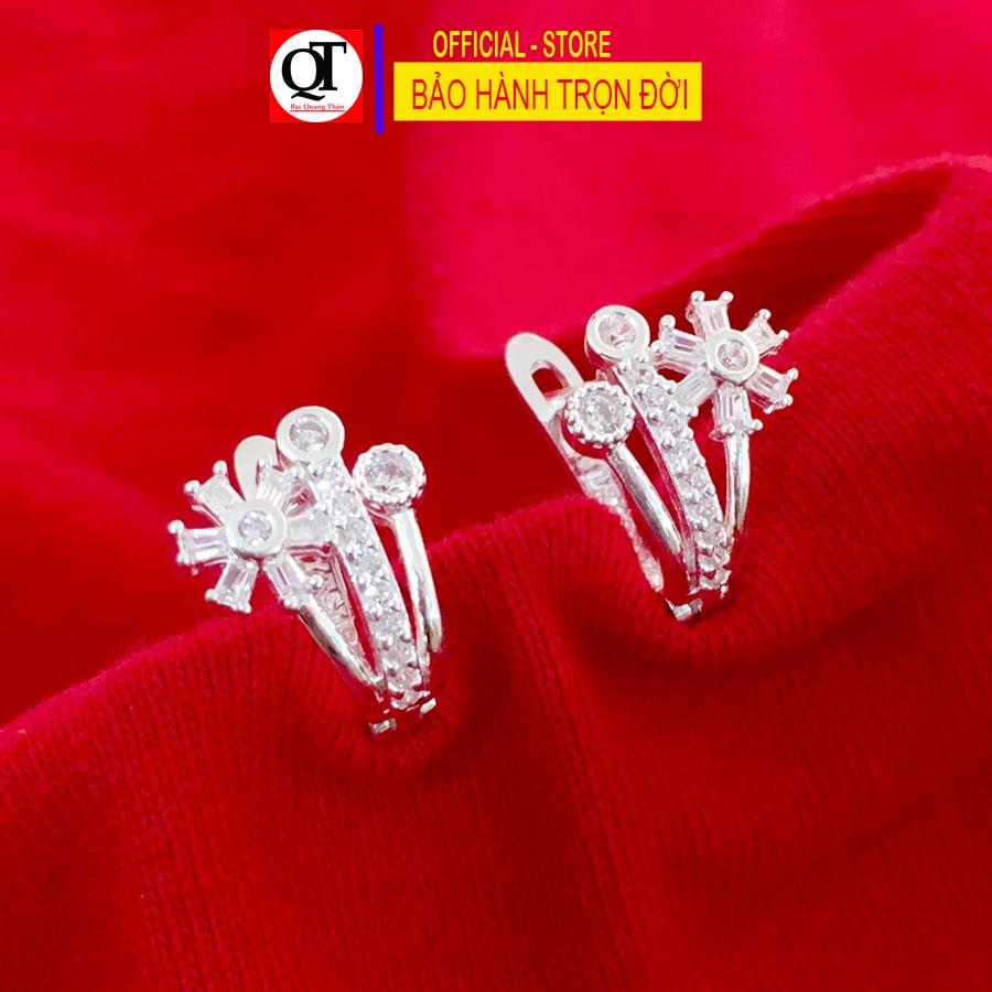 Bông tai nữ thời trang chất liệu bạc 925 khóa bật đeo sát tai đính đá cao cấp trang sức Bạc Quang Thản - QTBT140