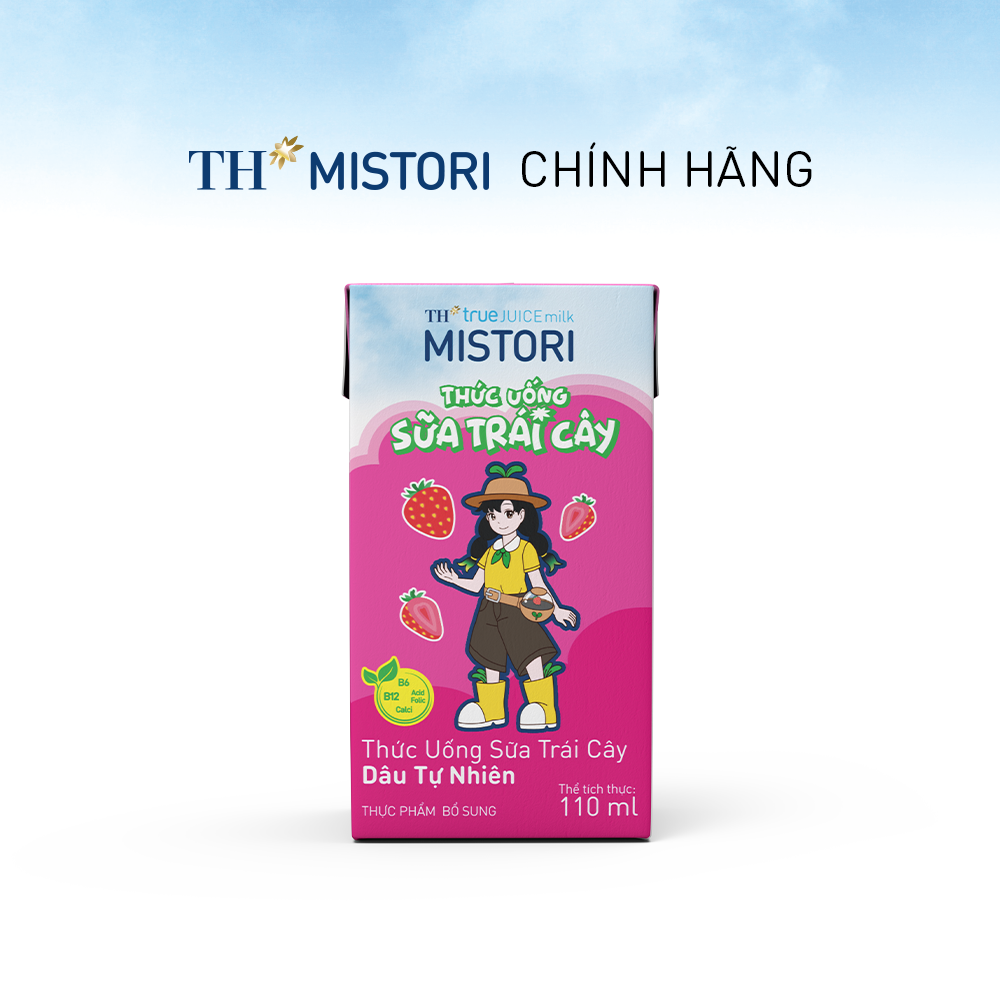 Thùng 48 hộp thức uống Sữa trái cây Dâu tự nhiên TH true JUICE milk MISTORI 110ml x 48 hộp