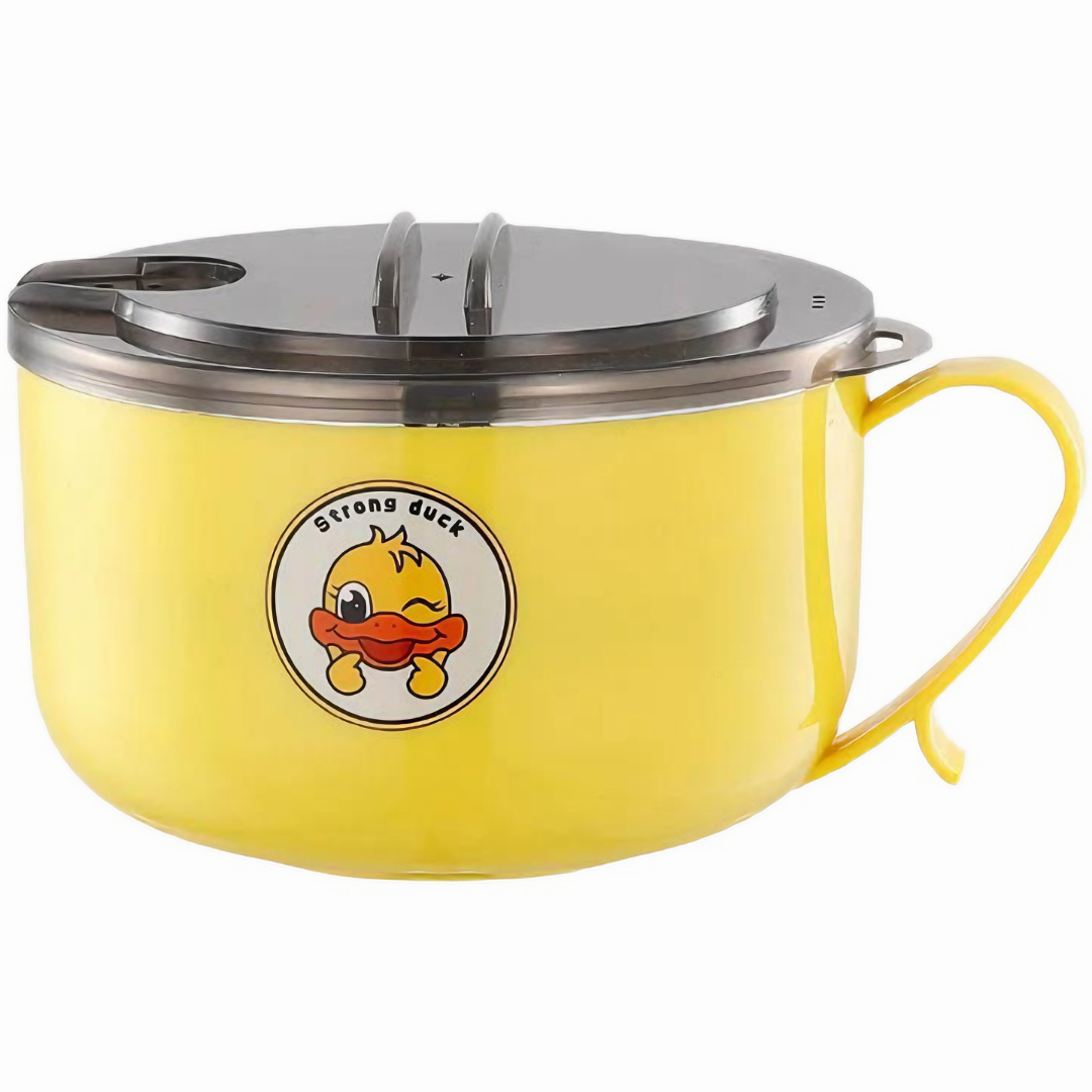 Bát úp mì KG82 vịt vàng dùng nấu cháo mì có nắp kín giữ nhiệt lâu và để kẹp điện thoại ruột lõi inox dung tích 1000ml - Hàng chính hãng
