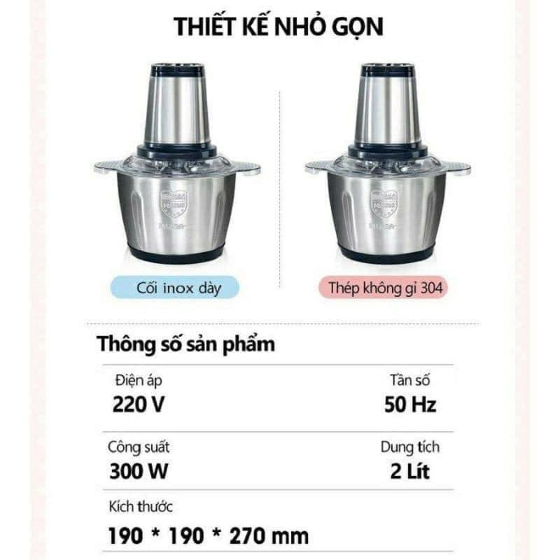 MÁY XAY THỊT FOOD PROCESSOR CỐI INOX 2 LÍT DAO 4 LƯỠI