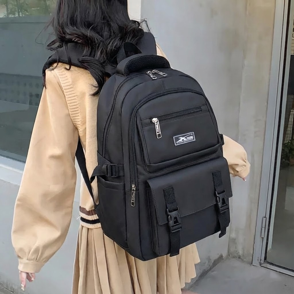 Balo học sinh cấp 2-3 Black Blue chống nước tiện lợi