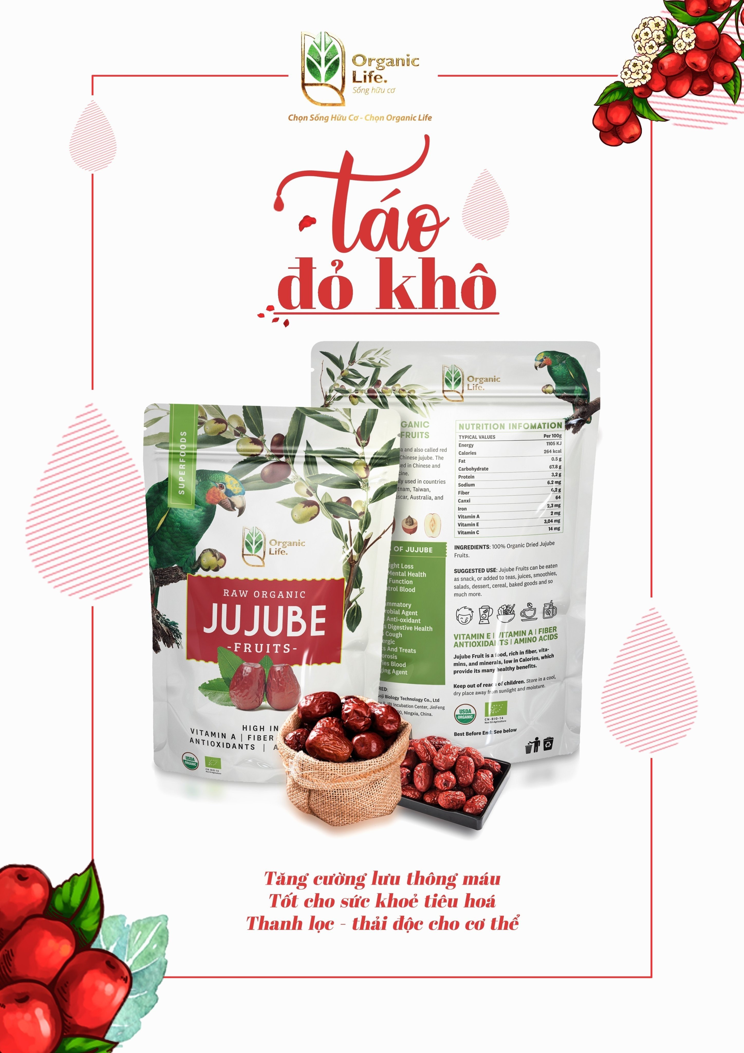 Táo Đỏ Hữu Cơ Organic Life 500g (Đặc sản nổi tiếng Vùng Thiểm Tây)