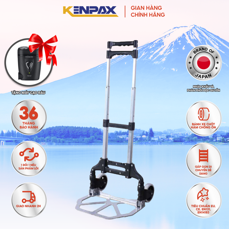 Xe Kéo Hàng, Đẩy Hàng Kenpax 2 Bánh Mini Gấp Gọn Hợp Kim Nhôm Cao Cấp Chịu Lực Tải Trọng 85kg