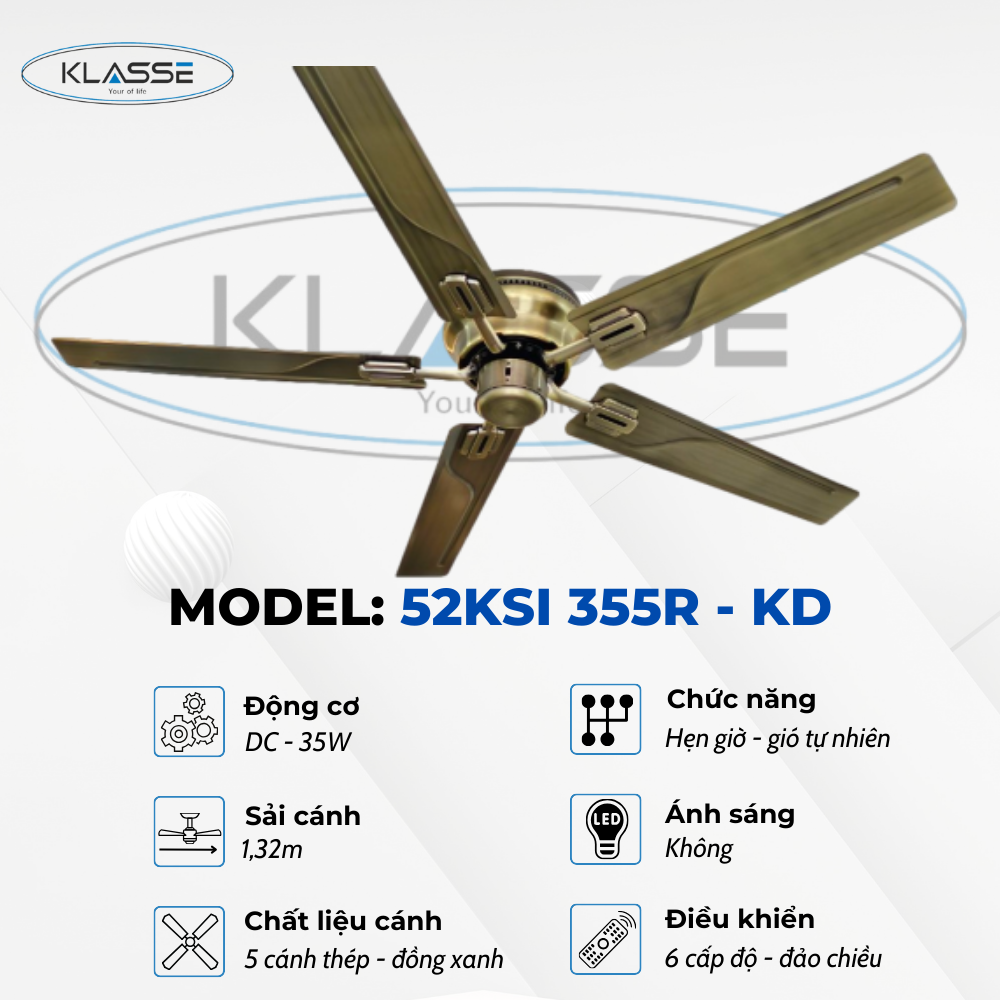 Quạt trần không đèn Klasse 52KSI 355R – KD Hàng chính hãng