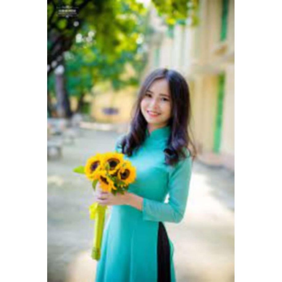 Áo dài truyền thống màu xanh ngọc lụa trơn dịu mát_Minchu