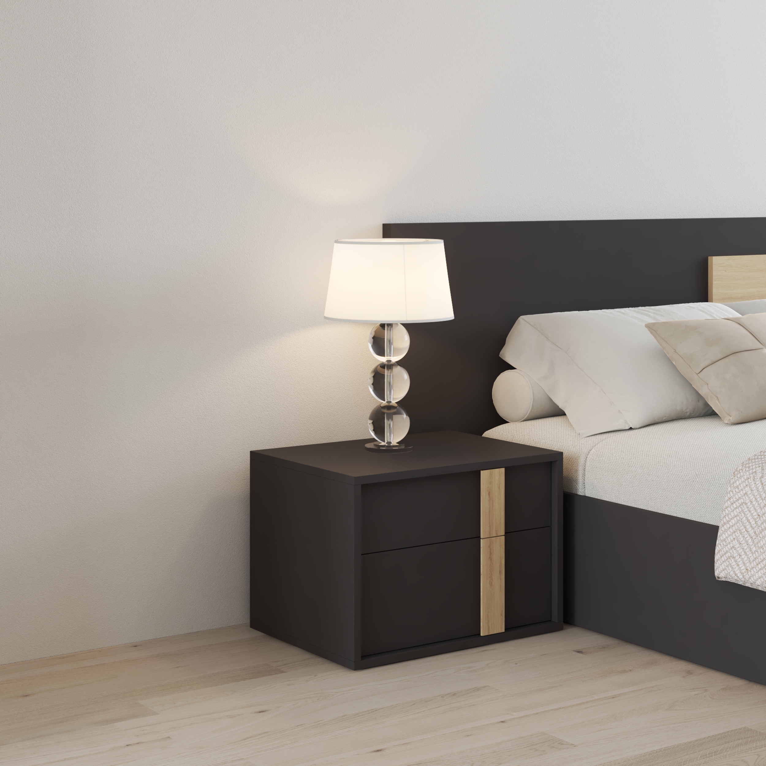 HAPPY FURNITURE , Táp đầu giường 2 ngăn kéo - SPACE, THK_280 , 54cm x 40cm x 38cm DxRxC