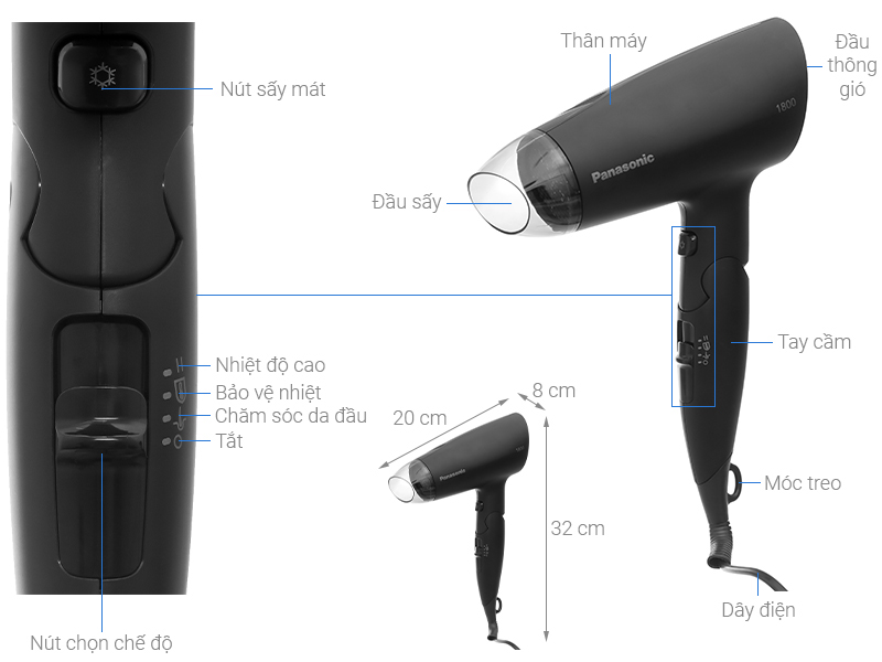 Máy sấy tóc gấp gọn Panasonic Thai Lan EH-ND37 công suất 1800W, hàng chính hãng